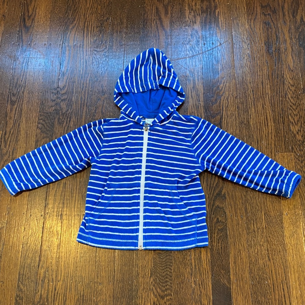 Hanna Andersson Blue and White Terry Zip-Up Hoodie